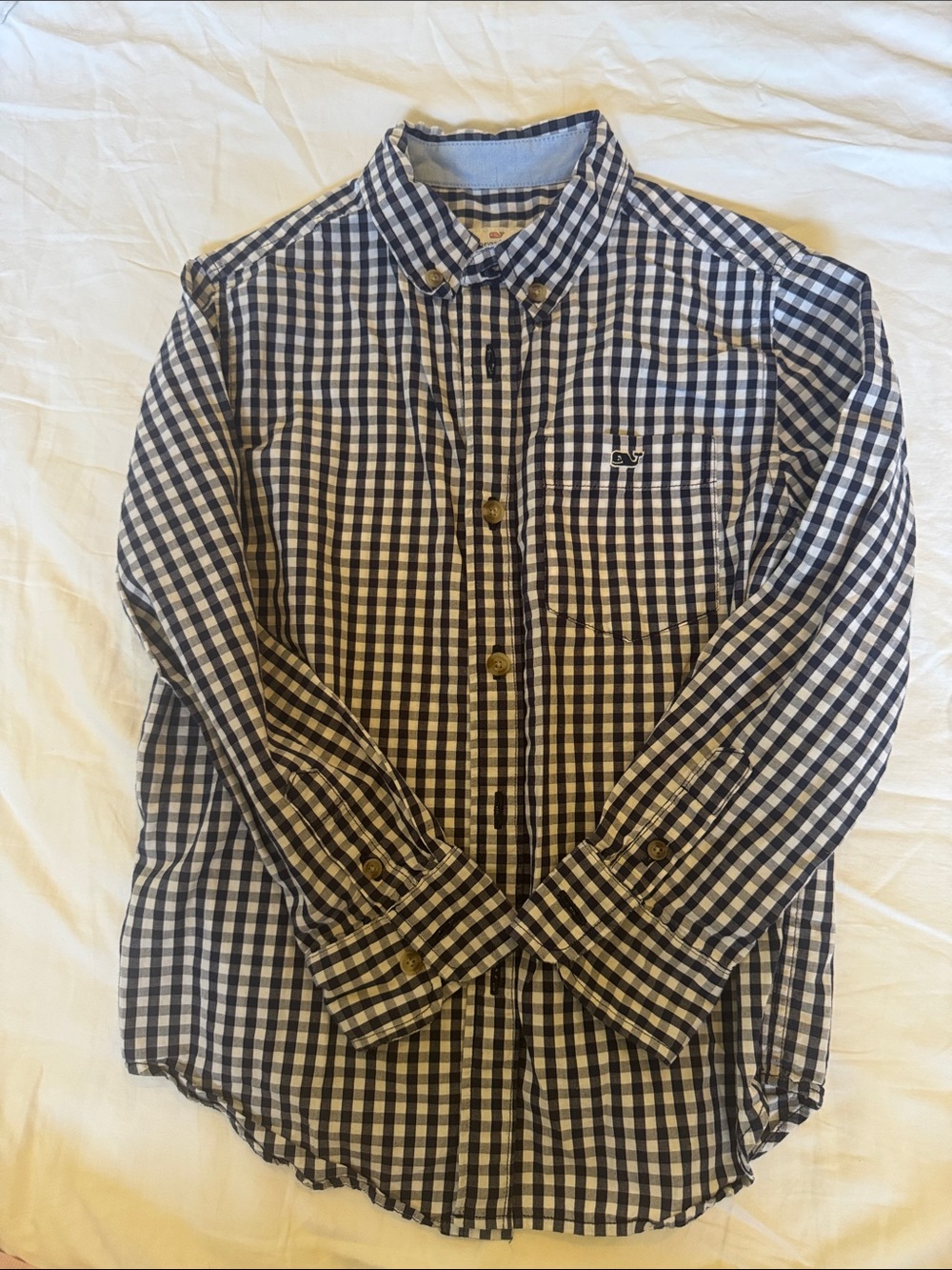 Vineyard Vines Navy and White Gingham Button-Up Shirt